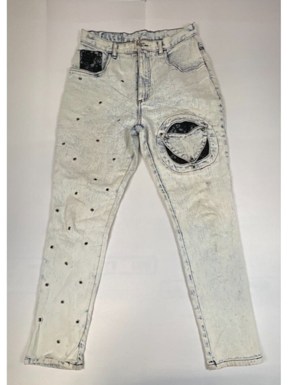 Traffic Vintage 90s Women 13/14 Acid Wash High Rise Lace Trim Grommet Denim Jean